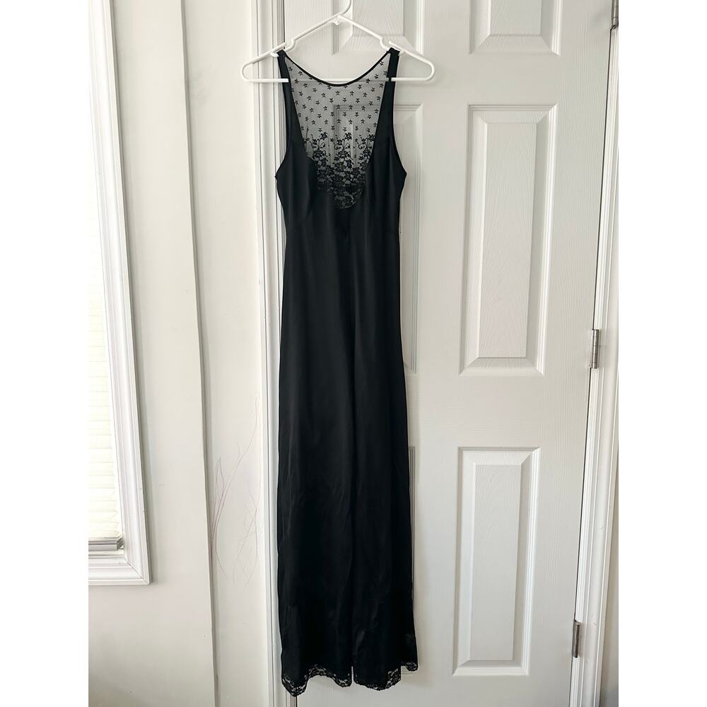 Vintage Formfit Rogers 60s Black Satin One Piece Jumpsuit Lace Trim USA Small